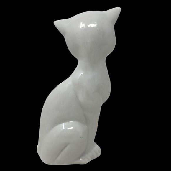 UCGC White Ceramic Cat Figurine Sitting 6 Inch Kitty Vintage Kitty - Picture 2 of 6